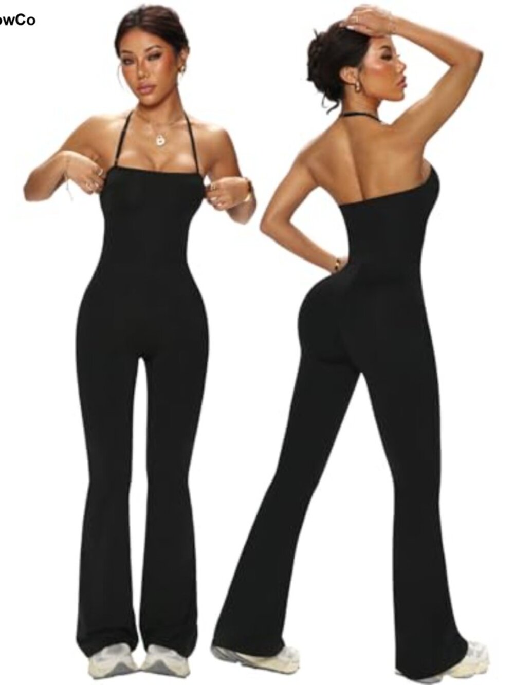 Women's Flare Leg Jumpsuit Adjustable Spaghetti Strap Bodycon One Piece